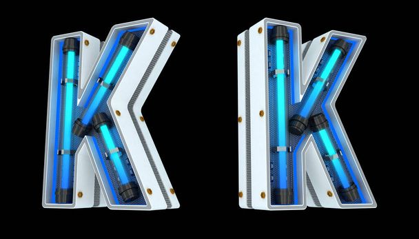 White alphabet Neon light 3d rendering illustration with clipping paths. - Photo, Image