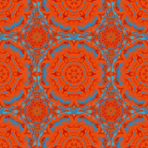 Vector stylish ornament. Damask seamless floral pattern in red, orange and blue colors. Royal wallpaper with abstract flowers. - Vector, Image