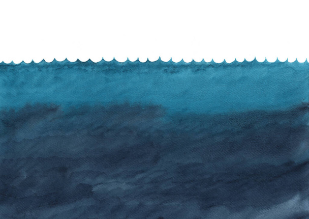 Okyanus dalgası ve denizin altında arka planda süsleme için suluboya el resmi. - Fotoğraf, Görsel
