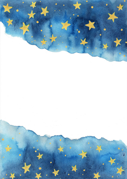 Night sky and gold star watercolor hand painting  for decoration on winter season and Chritsmas holiday. - Photo, Image