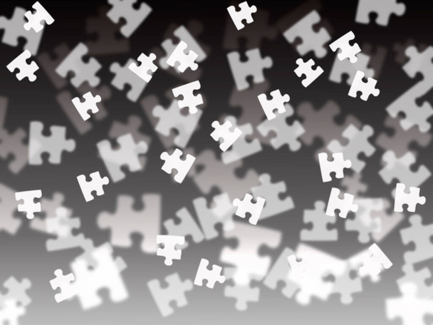 black and white puzzle pieces on a black gradient background - Photo, Image
