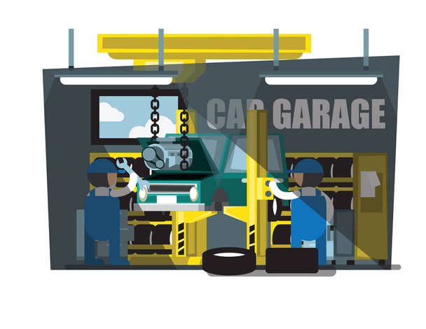 Automóvel mecânico, Carro mecânico Reparação Sob Automóvel Na garagem
 - Vetor, Imagem