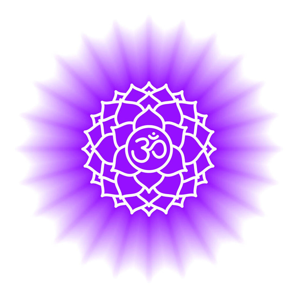 Icona Sahasrara. La settima corona, chakra parietale. Brillantezza e lucentezza del vettore viola. Simbolo linea. Segno sacrale. Meditazione
 - Vettoriali, immagini
