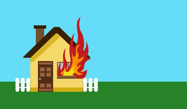 Dům v ohni, požár s hasicím přístrojem Vektor, bezpečnost především - Vektor, obrázek