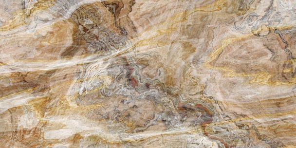 Wooden marble pattern with curly grey and gold veins. Abstract texture and background. 2D illustration - Photo, Image