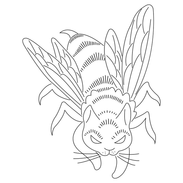 Cat bee spider in one guise. Minimalism style. Concept collage, caricature. The design is suitable for modern decor, paintings, a mascot, icon, tattoo, banner, print on a t-shirt. Isolated vector - ベクター画像
