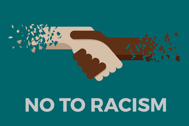 No al razzismo. Basta con il razzismo e la discriminazione. Stretta di mano di razze diverse. Illustrazione vettoriale - Vettoriali, immagini