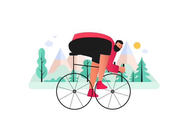 A bicyclist-biker overcomes cross country in a mountainous area. Cross-country mountain Biking. Vector illustration of extreme sports - Vetor, Imagem