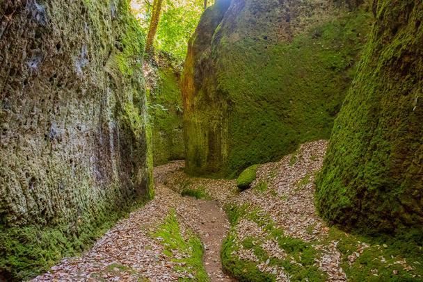 La grotte Vie, sentier étroit et ancien à l'intérieur de rochers accidentés creusés par la civilisation étrusque dans le sud de la Toscane, Italie - Photo, image