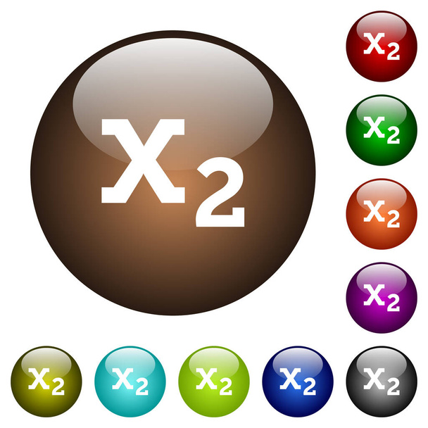 Subscript witte pictogrammen op ronde glazen knoppen in meerdere kleuren - Vector, afbeelding