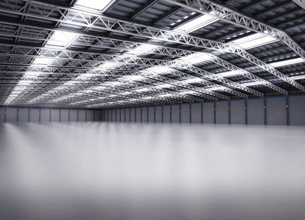 3D Rendering Innenraum leer Fabrik mit Pendelleuchten - Foto, Bild