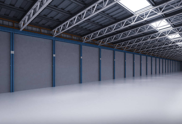 3D vykreslování interiéru prázdná továrna s přívěskem lampy - Fotografie, Obrázek