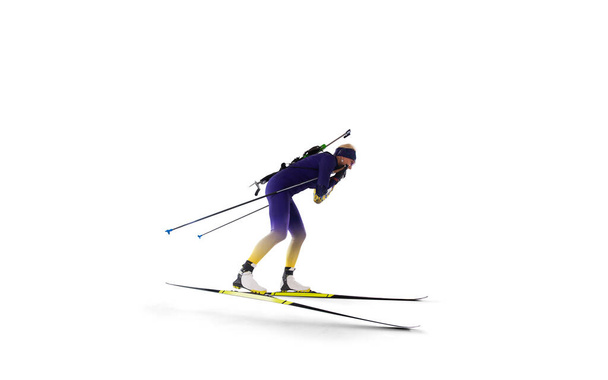 Biathlon. Skirennfahrer Biathlon isoliert auf Weiß. - Foto, Bild