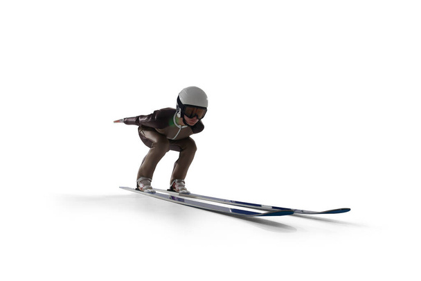 Skok lyžař izolovaný na bílém. - Fotografie, Obrázek