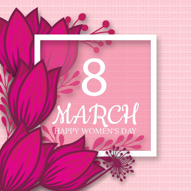 Abstraktní růžové květinové přání - Mezinárodní šťastný den žen - 8. března dovolená na pozadí s papírovým střihem rám květiny. Šablona pro módní design. Vektorová ilustrace - Vektor, obrázek