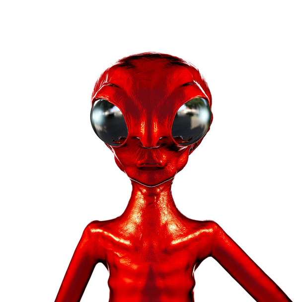 Istota humanoidalna pozaziemska, Obcy charakter, odwiedzający UFO, Ilustracja 3D - Zdjęcie, obraz