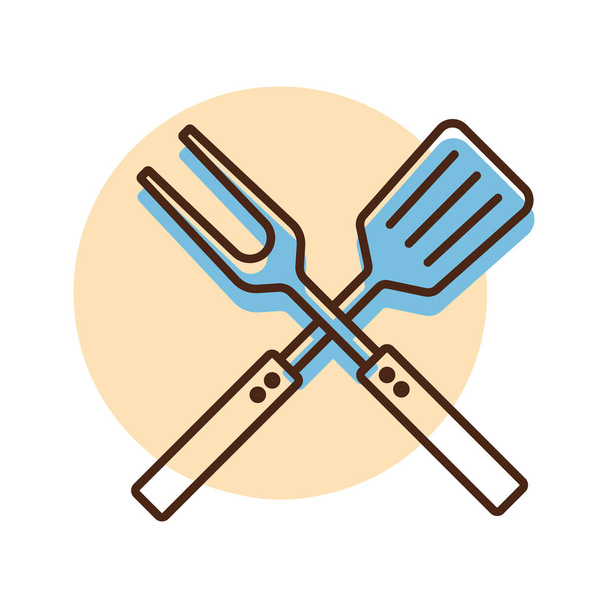 Grande fourche et icône vectorielle de spatule. Appareil de cuisine. Symbole graphique pour la conception du site Web de cuisine, logo, application, interface utilisateur - Vecteur, image