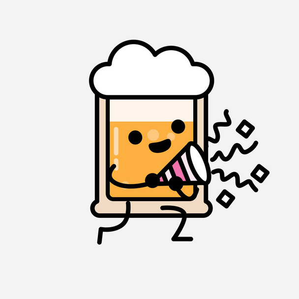 Eine Illustration des niedlichen gelben Bier-Maskottchen Vector Character im Flachen Design-Stil - Vektor, Bild