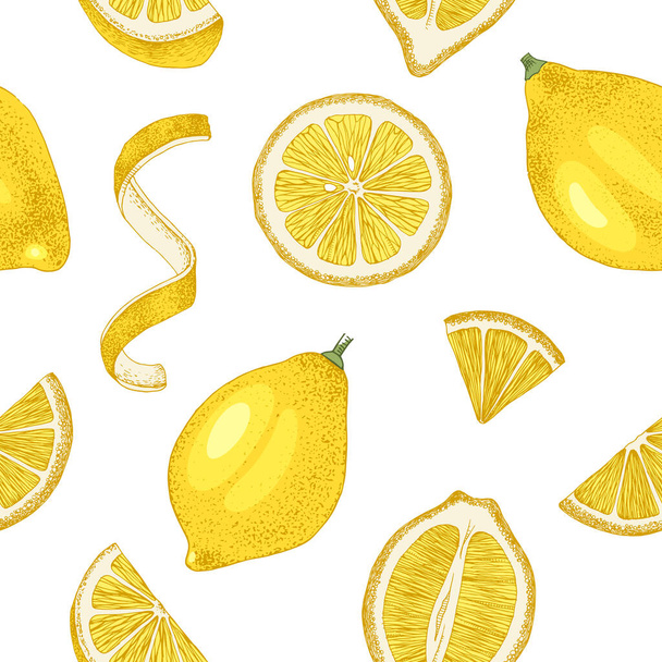 Hand drawn seamless pattern with lemons - Vetor, Imagem