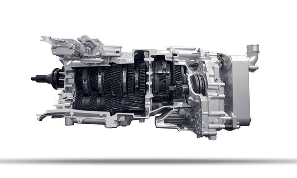 Modern heavy duty automatic transmission, gearbox of a truck or bus isolated over white background - Photo, Image