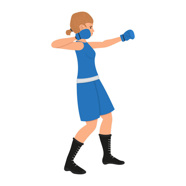 Personaje de dibujos animados boxeador femenino. Boxeo mujer vector ilustración, chica deportista aislado sobre un fondo blanco
 - Vector, imagen