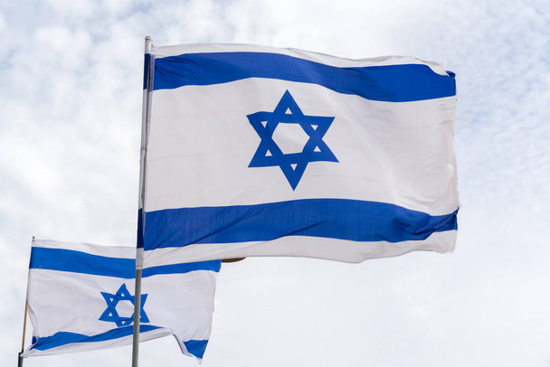 National flag of State of Israel, white-blue with Star of David, Magen David - Photo, Image