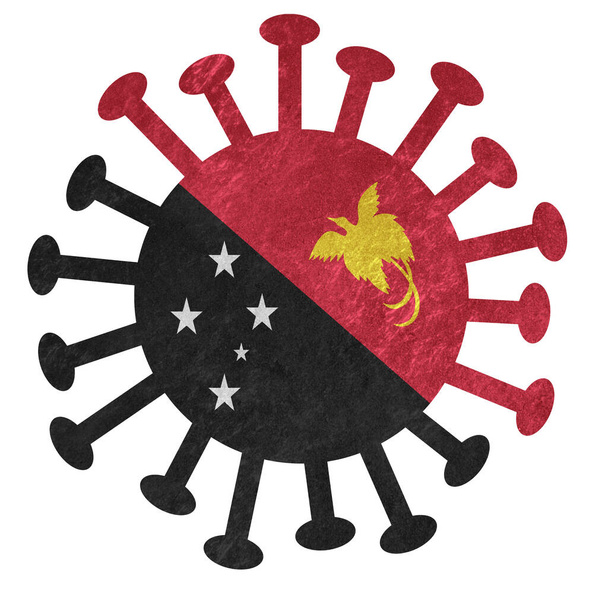 The national flag of Papua New Guinea with corona virus or bacteria - Isolated on white - Photo, Image
