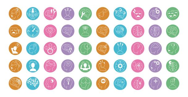 alzheimer disease, decrease in mental human ability icons set line style - Vector, Image