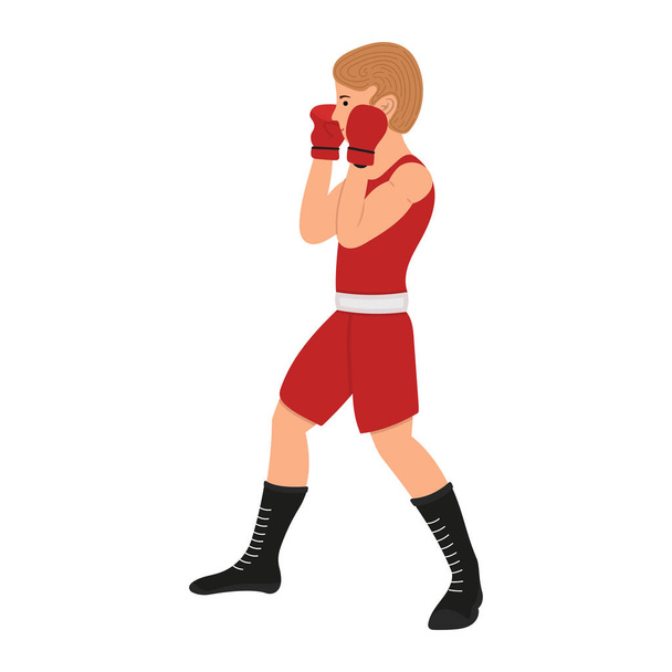 Férfi boxoló rajzfilmfigura. Boxing srác vektor illusztráció, sportoló elszigetelt fehér háttér - Vektor, kép