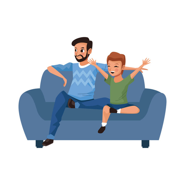 padre con hijo en caracteres de avatares sofá
 - Vector, Imagen