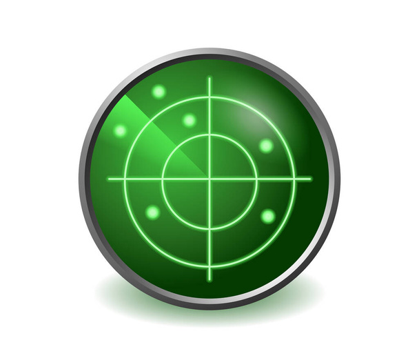 Radar icon - green screen of military scanner  - Vector, Image