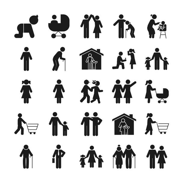 pictogram insanları ve aile simgesi seti, siluet biçimi - Vektör, Görsel