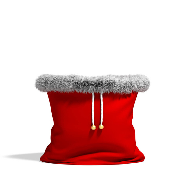Vánoční taška plná červených dárků 3D vykreslování bílé pozadí - Fotografie, Obrázek