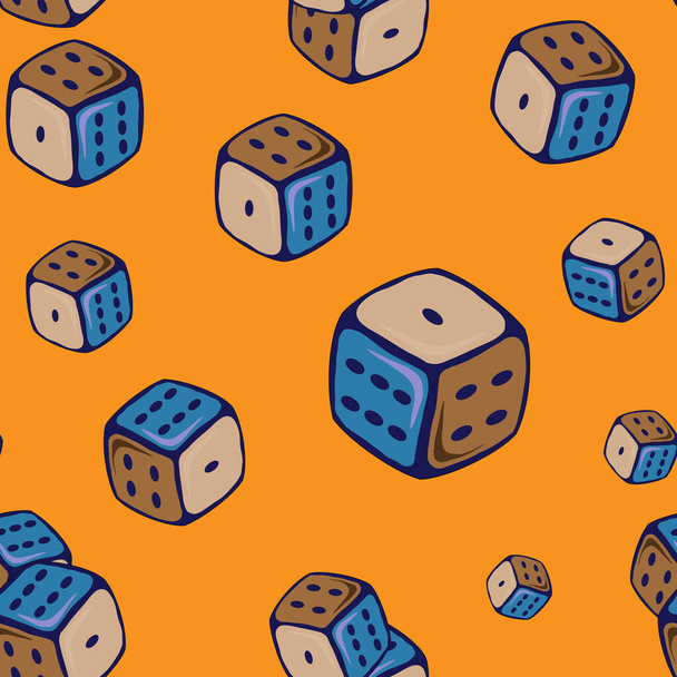 Seamless pattern with cubes for dice game on an orange background. - Vector, Image
