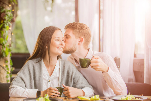 couple in love in a cafe on a date - Foto, imagen