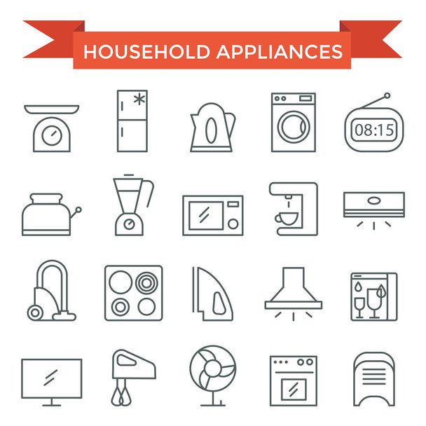 Iconos de aplicación para el hogar, diseño plano de línea delgada
 - Vector, Imagen