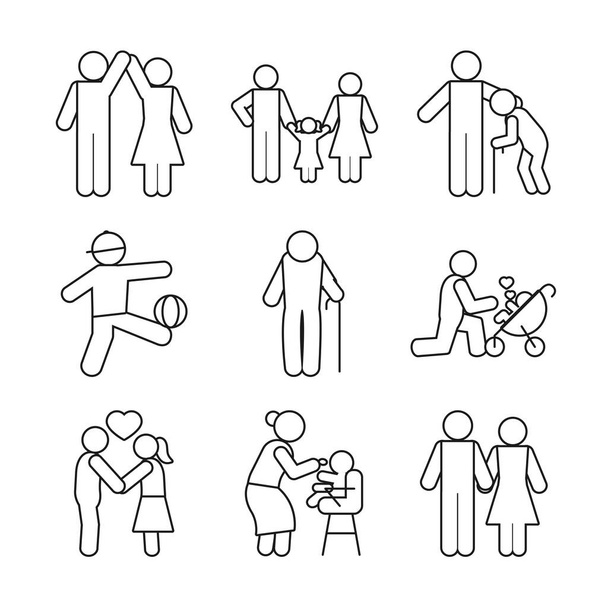 pictograma casal e pessoas conjunto de ícones, estilo de linha
 - Vetor, Imagem