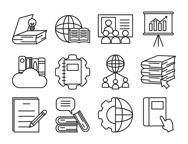 book and online education icon set, line style - Vector, Imagen