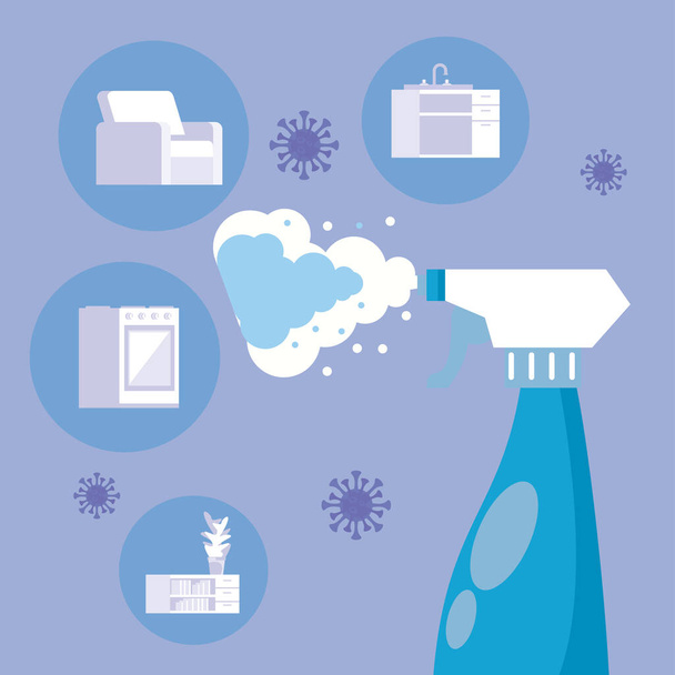 splash spray bottles disinfectants icons - Vector, Image