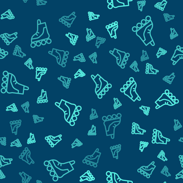 Green line Roller skate icon isolated seamless pattern on blue background.  Vector Illustration - Vector, Image