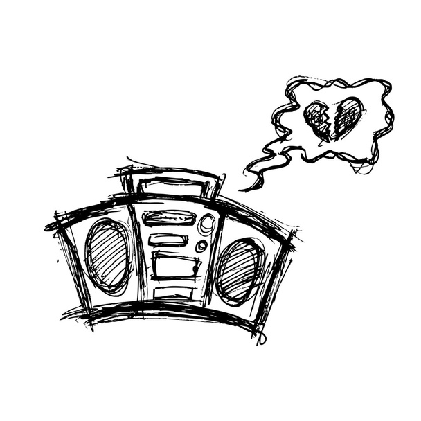 Grunge boombox in doodle stye - Vector, afbeelding
