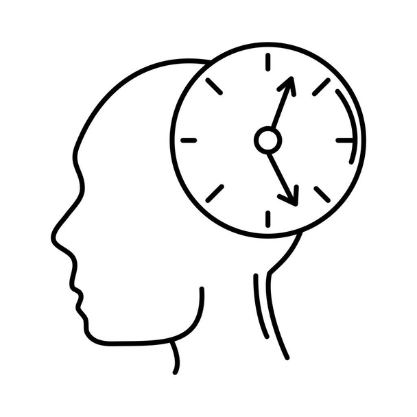 doença de alzheimer, pessoa no perfil, confusão de tempo do relógio, diminuição da capacidade mental humana ícone de estilo linha
 - Vetor, Imagem