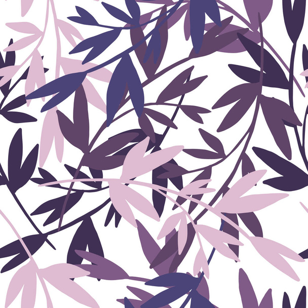 Abstract pink branches with leaves seamless pattern. Fashion background. Decorative forest leaf endless wallpaper. Design for fabric, textile print, wrapping, cover. Vector illustration. - Wektor, obraz