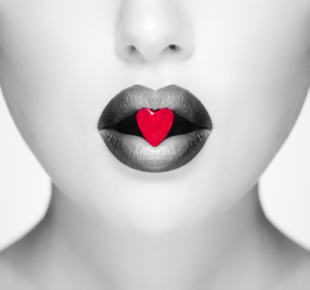 Glamour red lips with ice heart - Фото, зображення