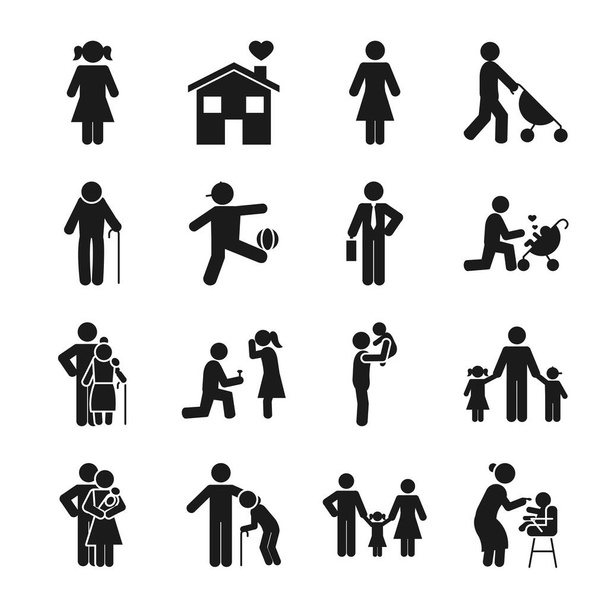 pictograma crianças e pessoas conjunto de ícone, estilo silhueta
 - Vetor, Imagem