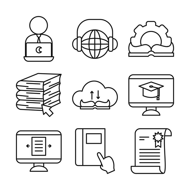 books and online education icon set, line style - Vector, Image