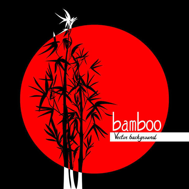 Vetor isolado bambu de tinta preta e vermelha com folhas e ramos em um contexto de círculo. Ilustração em estilo chinês e japonês, gráficos de contraste
. - Vetor, Imagem