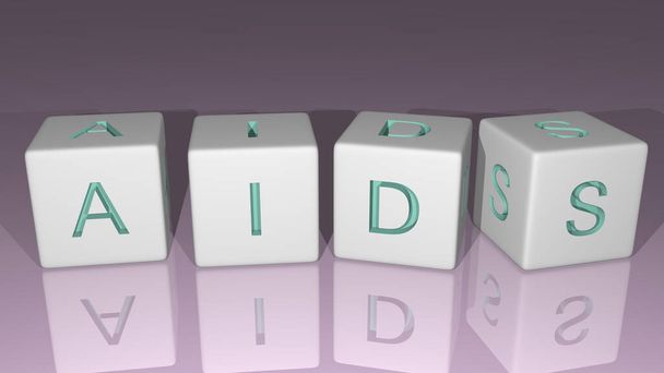 aakkosellinen AIDS järjestetty kuutiokirjaimin peililattialle, konseptin merkitys ja esitys 3D-näkökulmasta - Valokuva, kuva