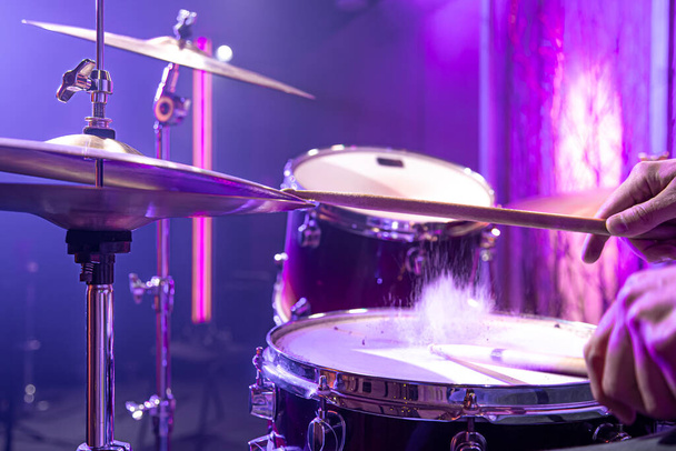 Drum kit, drums in the Studio on a beautiful background. Close up. - Photo, Image