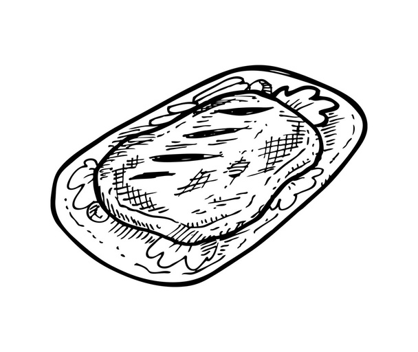 Sketchy steak on a plate - Vector, Image
